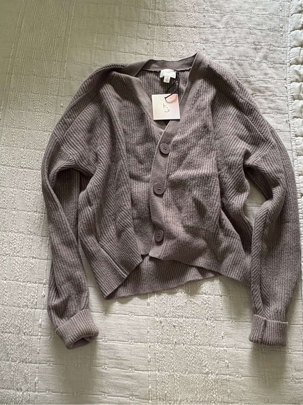 Cyrus Ribbed Button-Front Cardigan Sweater - Taupe Gray